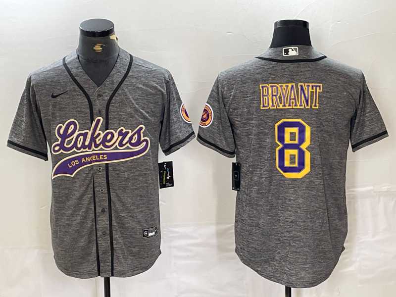 Mens Los Angeles Lakers #8 Kobe Bryant Grey Cool Base Stitched Baseball Jersey